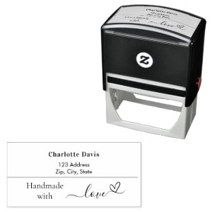 Handmade with love name return address self-inking stamp