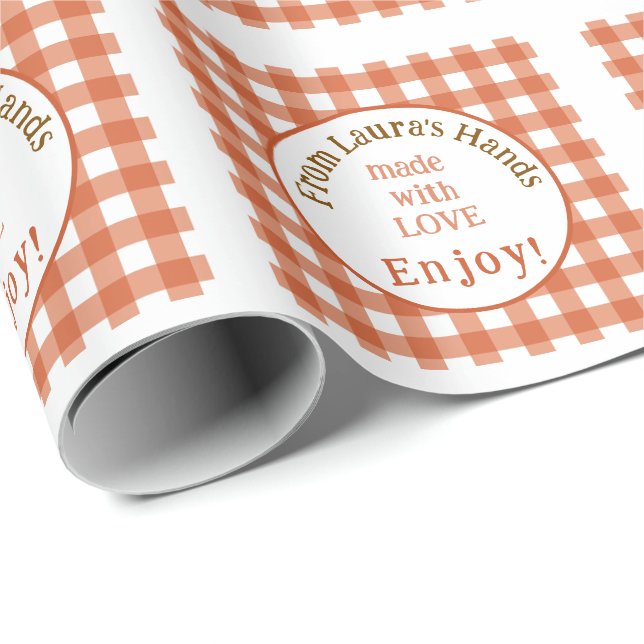 Handmade with Love NAME Rust Check Wrapping Paper (Roll Corner)