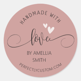 Handmade With Love name URL Business Classic Round Sticker