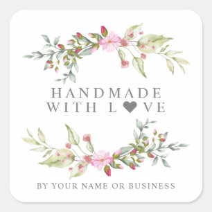 Handmade with Love on Romantic Floral Garland Square Sticker