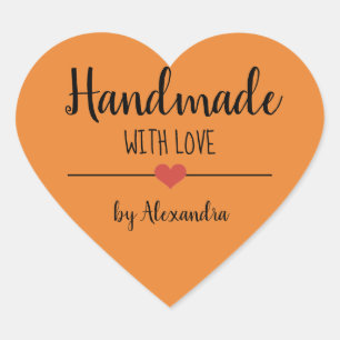 Handmade with love orange script heart heart sticker