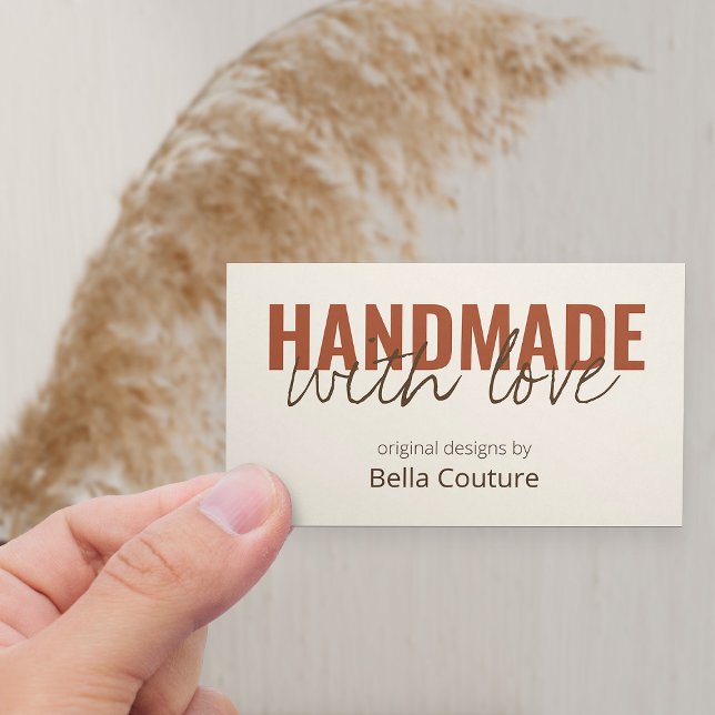 Handmade with Love Oversized Typography Cream Business Card (Horizontal Business Card with modern typography)