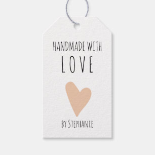Handmade with Love Peach Doodle Heart Gift Tags