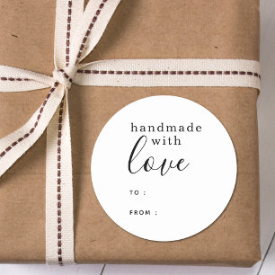 Handmade with Love Personalised Black and White Classic Round Sticker