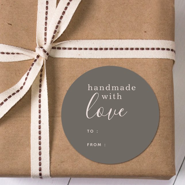 Handmade with Love Personalised Brown Classic Round Sticker (Creator Uploaded)