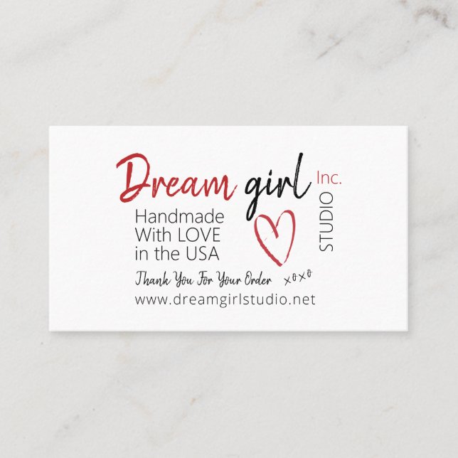 Handmade With Love Personalised Business Card (Front)