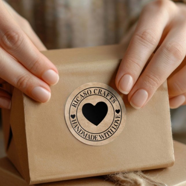 Handmade with love personalised classic round sticker (Handmade with love personalized classic round stickers by Ricaso. For your craft business)