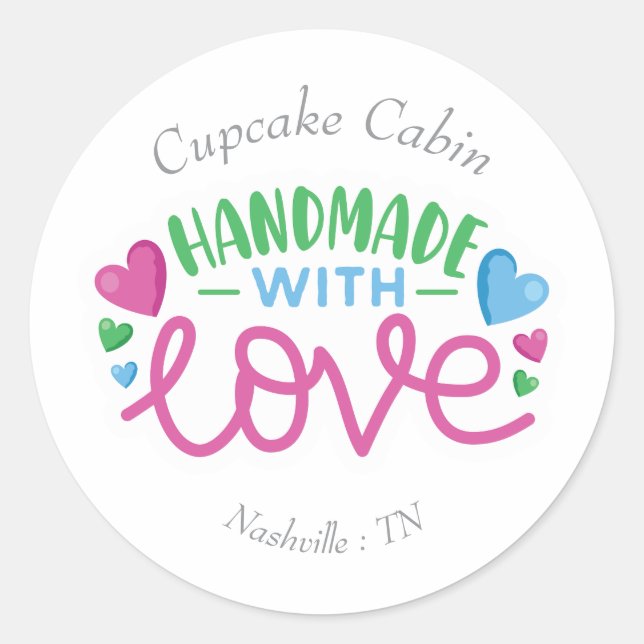 Handmade with Love Personalised Classic Round Sticker (Front)
