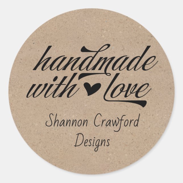 Handmade with Love Personalised Kraft Look Classic Round Sticker (Front)