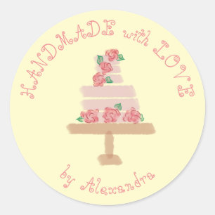 HANDMADE with LOVE personalised tier cake Classic Round Sticker