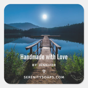 Handmade with Love Pier at Night under a Full Moon Square Sticker