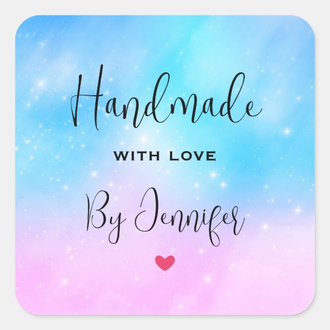 Handmade with Love Pink and Blue Gradient Sky Square Sticker (Front)