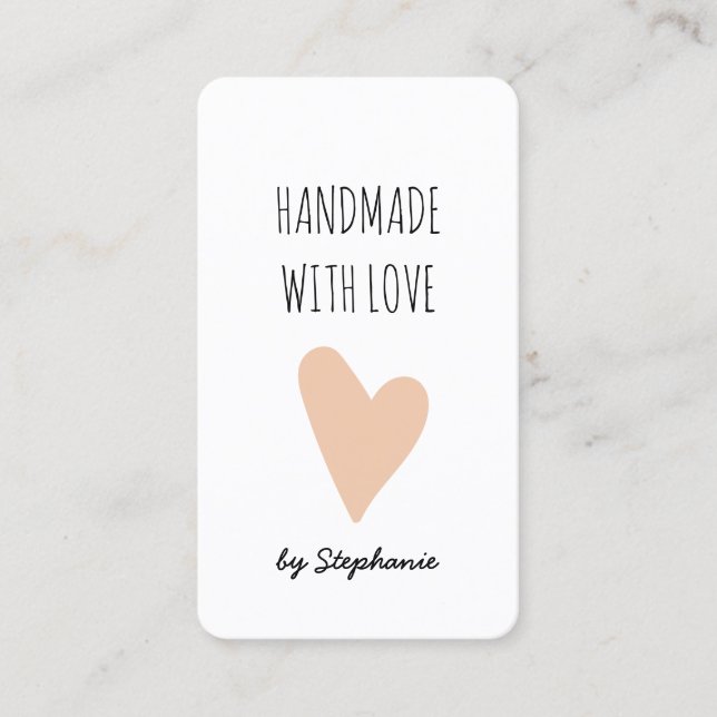 Handmade with Love Pink Heart | QR code & Social  Business Card (Front)