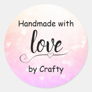 Handmade with Love Pink Ombre Heart Personalised Classic Round Sticker