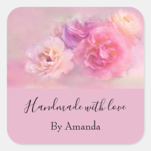 Handmade with Love Pretty Pink Carnations Square Sticker
