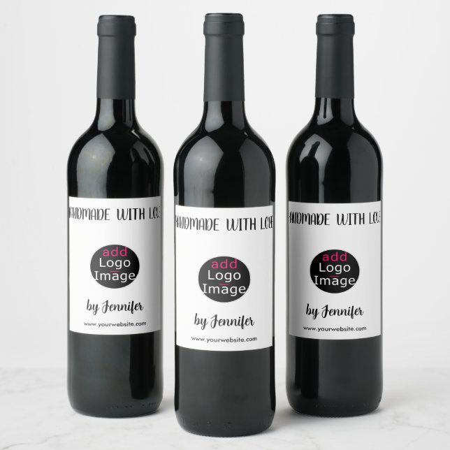Handmade With Love Professional Customisable White Wine Label (Bottles)