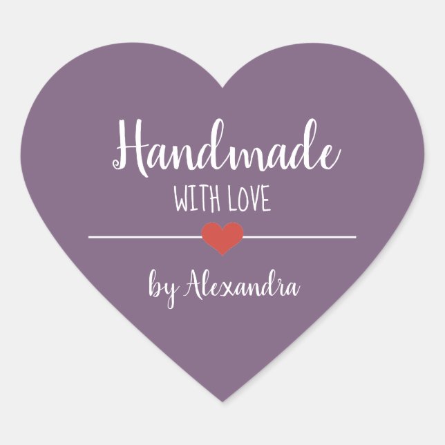 Handmade with love purple script heart sticker (Front)