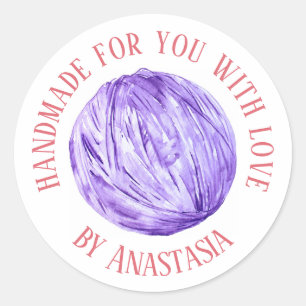 Handmade with Love Purple Yarn Classic Round Sticker