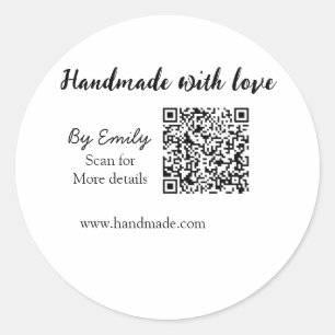 Handmade with love Q R code small business website Classic Round Sticker
