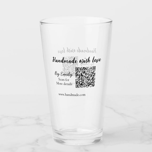 Handmade with love Q R code small business website Glass (Front)