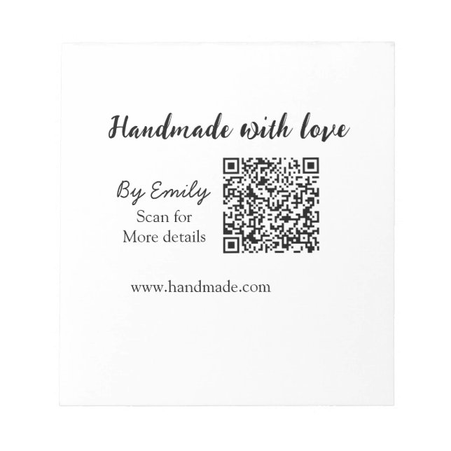 Handmade with love Q R code small business website Notepad (Front)