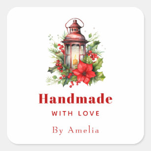 Handmade with Love Red Christmas Lantern Square Sticker