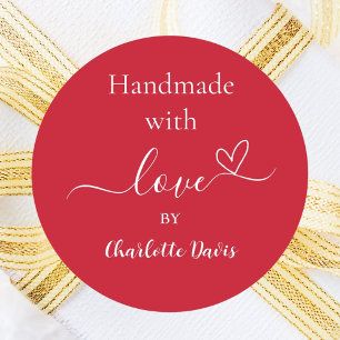 Handmade with love red name classic round sticker