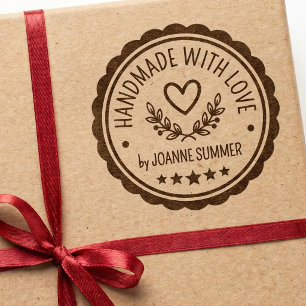 Handmade With Love. Round DIY Package Branding Rubber Stamp