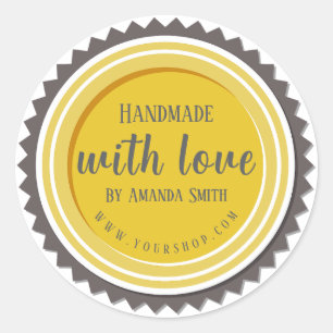 Handmade With Love Round Yellow Sticker