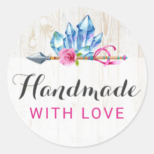 Handmade With Love Rustic Bohemian Crystal Gems Classic Round Sticker