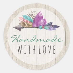 Handmade With Love Rustic Bohemian Crystals Boho Classic Round Sticker
