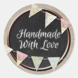 Handmade With Love Rustic Chalkboard Vintage Map Classic Round Sticker