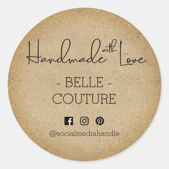 Handmade with Love Rustic Ombre Kraft Look Custom Classic Round Sticker (Front)