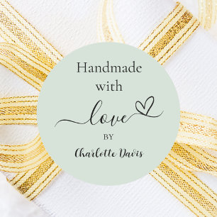 Handmade with love sage green name classic round sticker