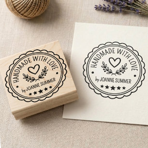 Handmade With Love. Scalloped Circular Framed Rubber Stamp