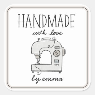 Handmade with Love Sewing Machine Square Sticker