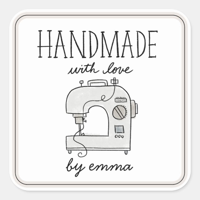 Handmade with Love Sewing Machine Square Sticker (Front)