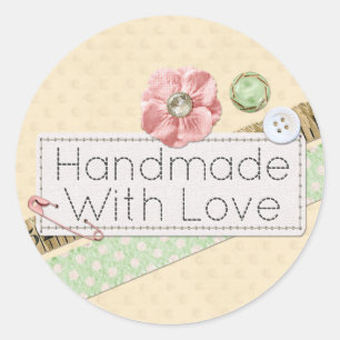 Handmade With Love Sewing Stitches & Buttons Classic Round Sticker