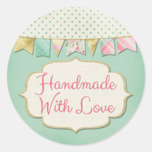 Handmade With Love Shabby Chic Boutique Bunting Classic Round Sticker