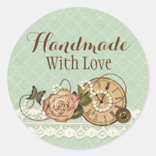 Handmade With Love Shabby Chic Rustic Jewellery Classic Round Sticker