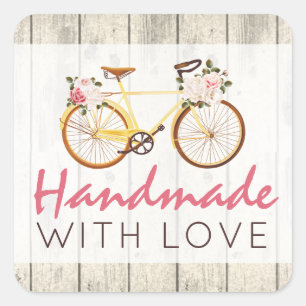 Handmade With Love Shabby Chic Vintage Bicycle Square Sticker