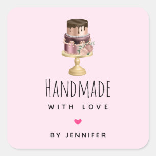 Handmade with Love Shiny Glam Party Cake Square Sticker
