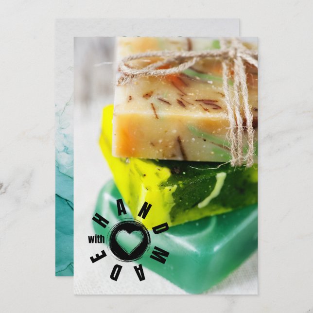 Handmade With Love Sign Soap Maker Business Heart Thank You Card (Front/Back)