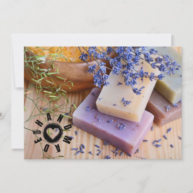 Handmade With Love Sign Soap Maker Lavender Trendy Thank You Card (Front)