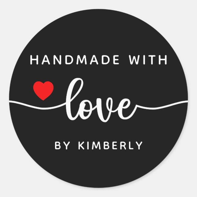 Handmade with Love Simple Black  Classic Round Sticker (Front)