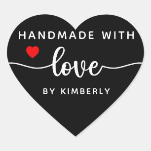 Handmade with Love Simple Black Heart Sticker