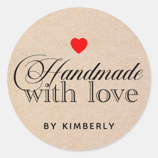 Handmade with Love Simple Classic Round Sticker (Front)