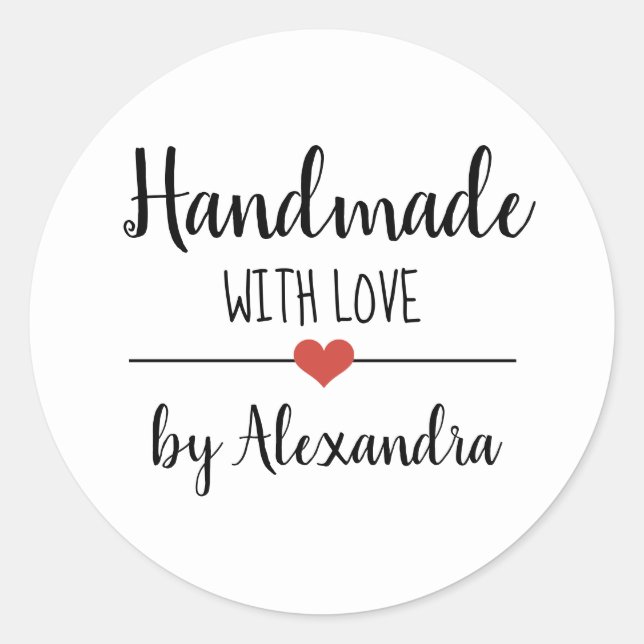 Handmade with love simple script custom classic round sticker (Front)