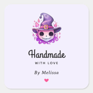 Handmade with Love Skull in a Witch's Hat Whimsica Square Sticker