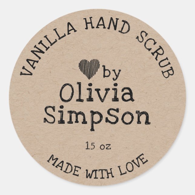 Handmade with Love Small Business Personalised Classic Round Sticker (Front)
